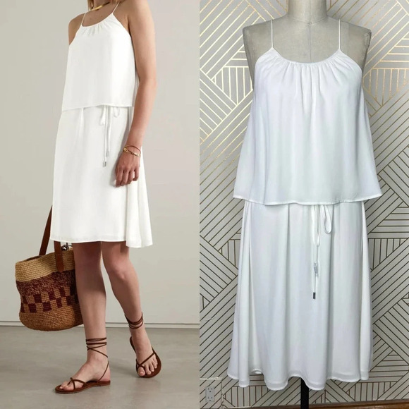 ATM Anthony Thomas Melilo Tie-detailed Georgette Midi Dress In Chalk Size Medium - Picture 1 of 12